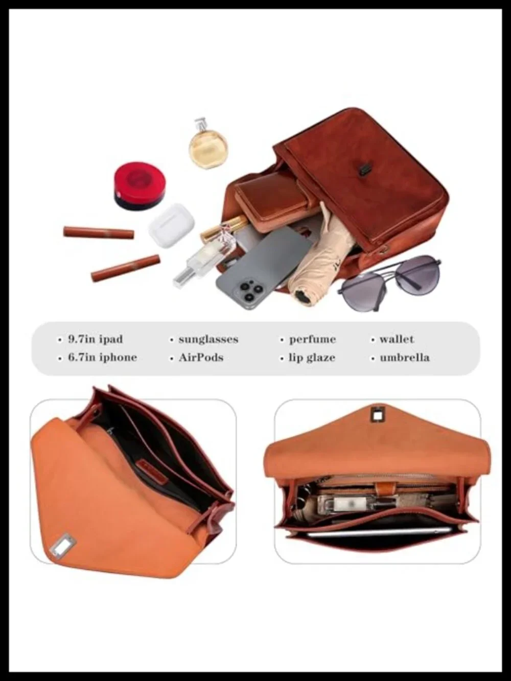 Genuine Leather Satchel Handbag Crossbody Shoulder Bag Vintage